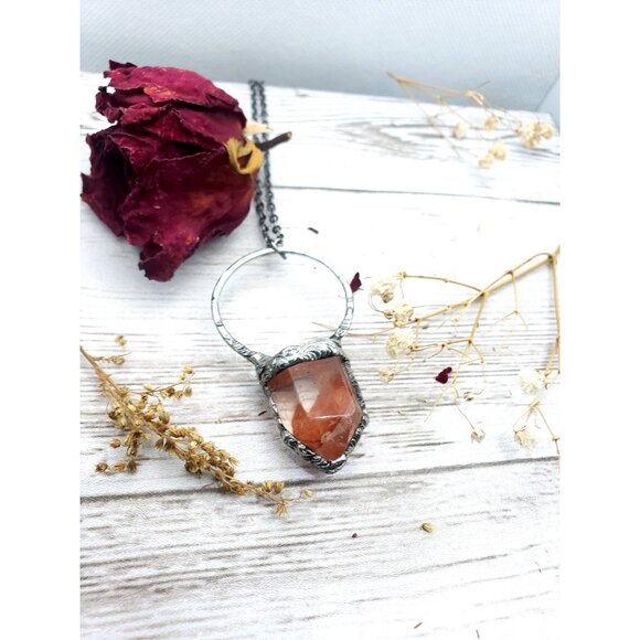 Fire quartz crystal necklace handmade - Picture 5 of 12